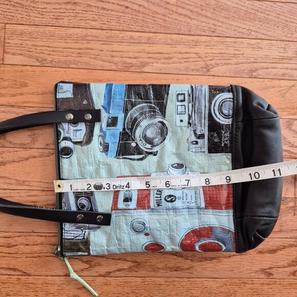 Retro Camera Print Leather Tote Bag Small OOAK One of a Kind Graphic Print - Picture 13 of 13